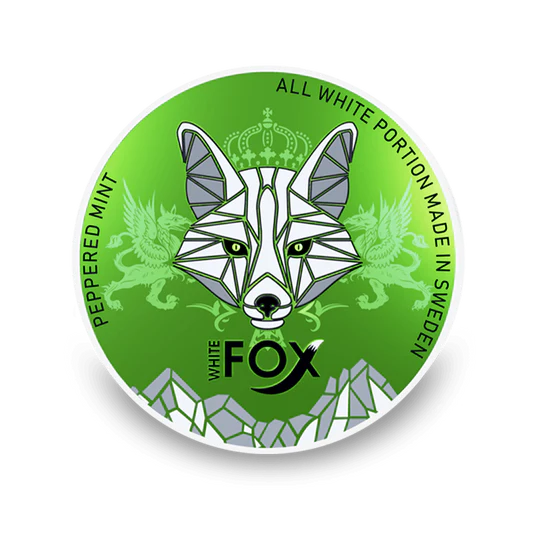 White Fox Peppered Mint All White Portion, άρωμα πιπερόμινθας, ισχυρή περιεκτικότητα νικοτίνης, από τη Σουηδία