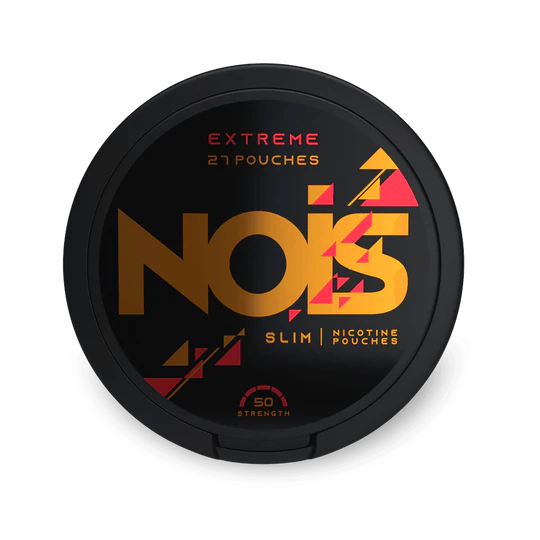 Nois Extreme Slim Nicotine Pouches, 27 σακουλάκια, ισχύς 50 mg, μαύρο κουτί με χρυσό λογότυπο